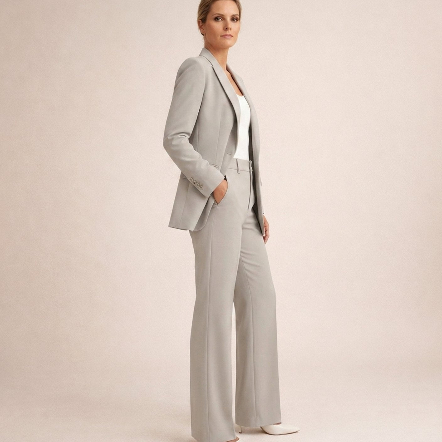 Women's Wide-Leg Flare Trouser Blazer Two-Piece Suit