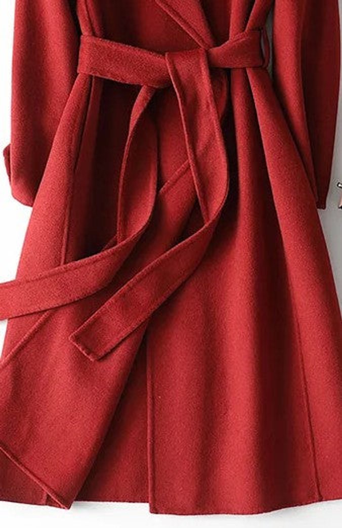 Women's Winter Coat Belted Wrap A-Line Long Wool Coat