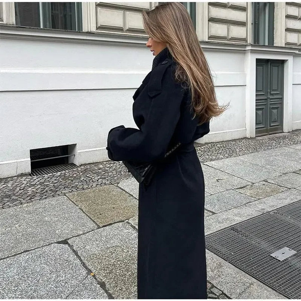 Women's Winter Coat Double-Breasted Belted Long Trench Coat