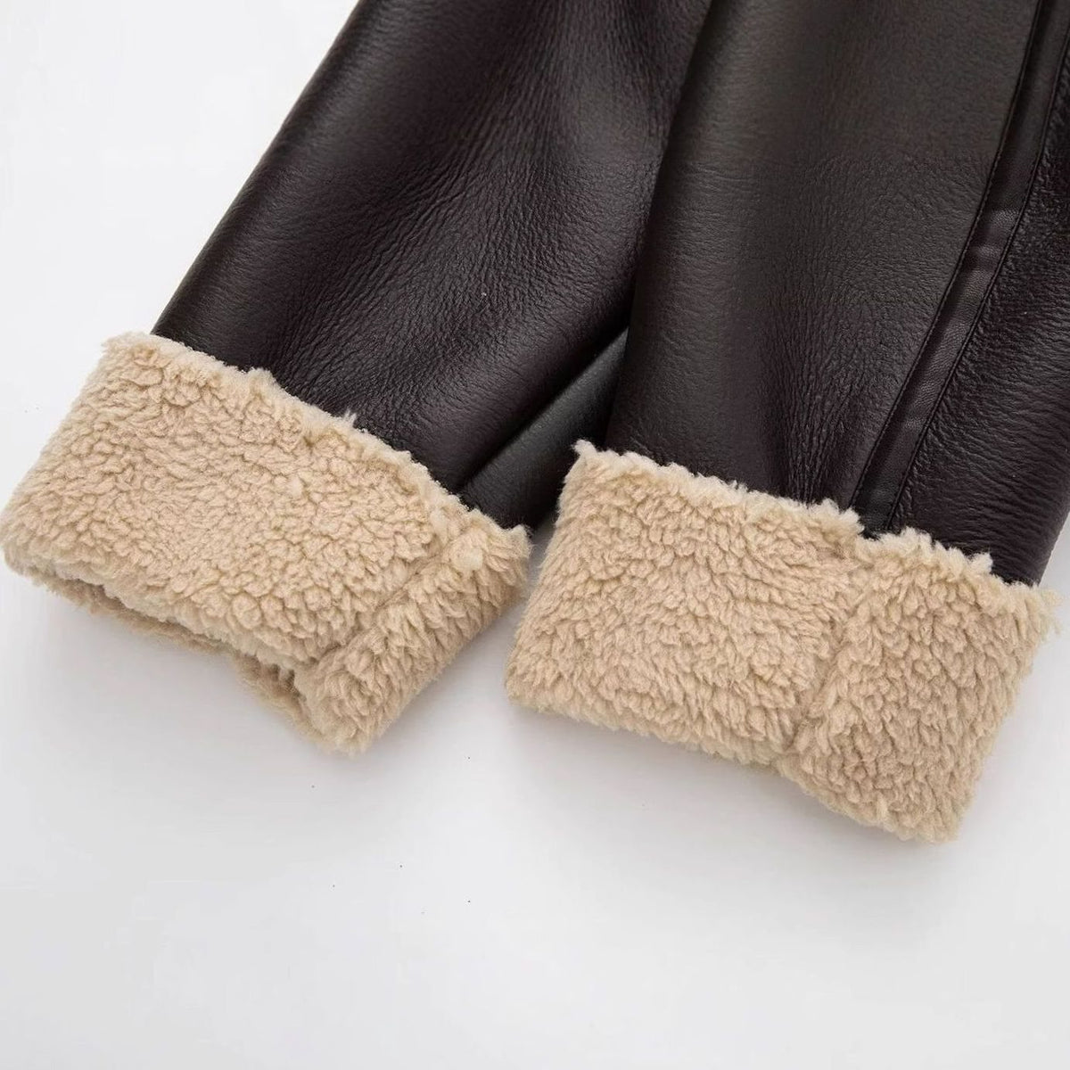 Women's Winter Coat Faux Shearling Trim Zip-Up Aviator Jacket