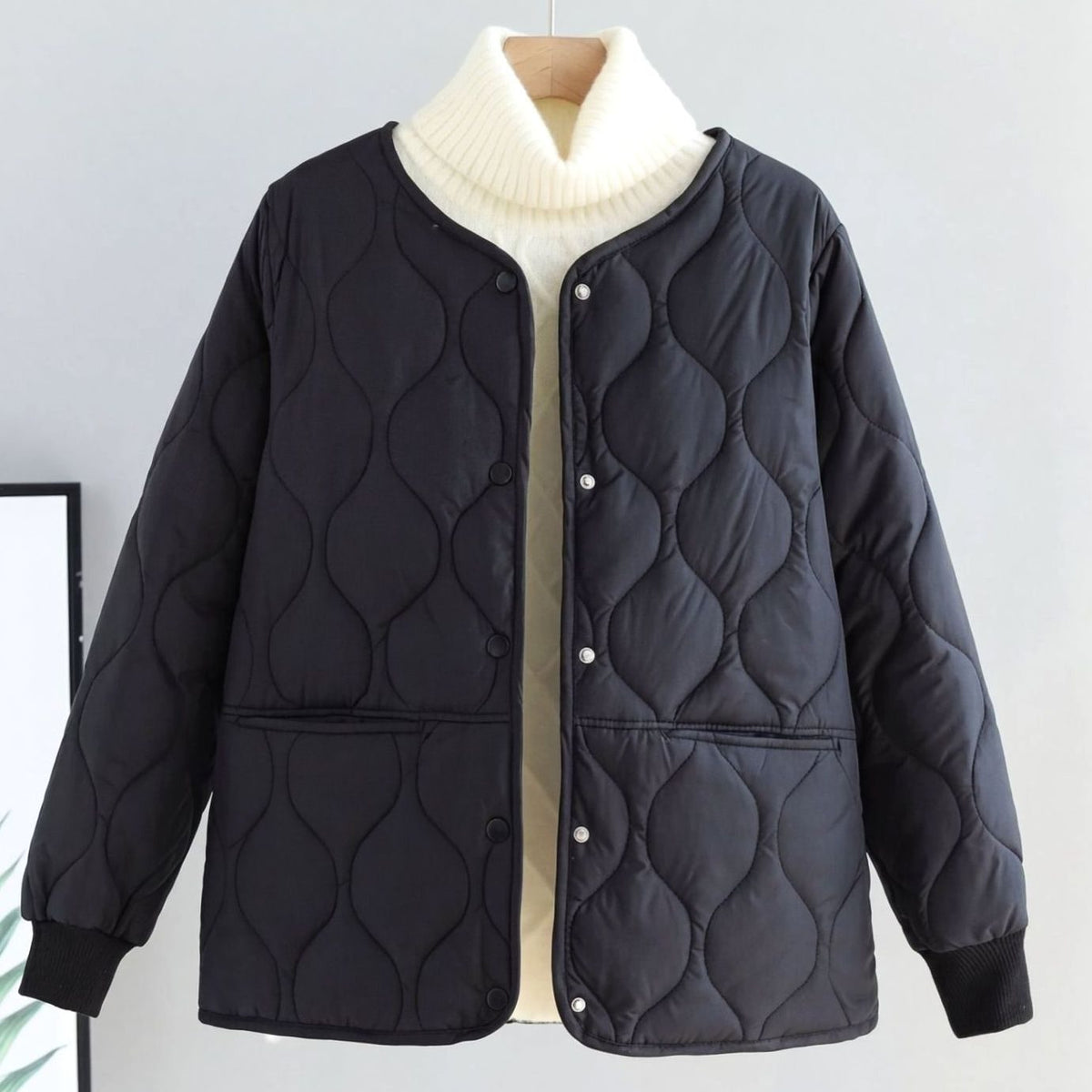 Women's Winter Coat Quilted Cotton-Padded V-Neck Jacket