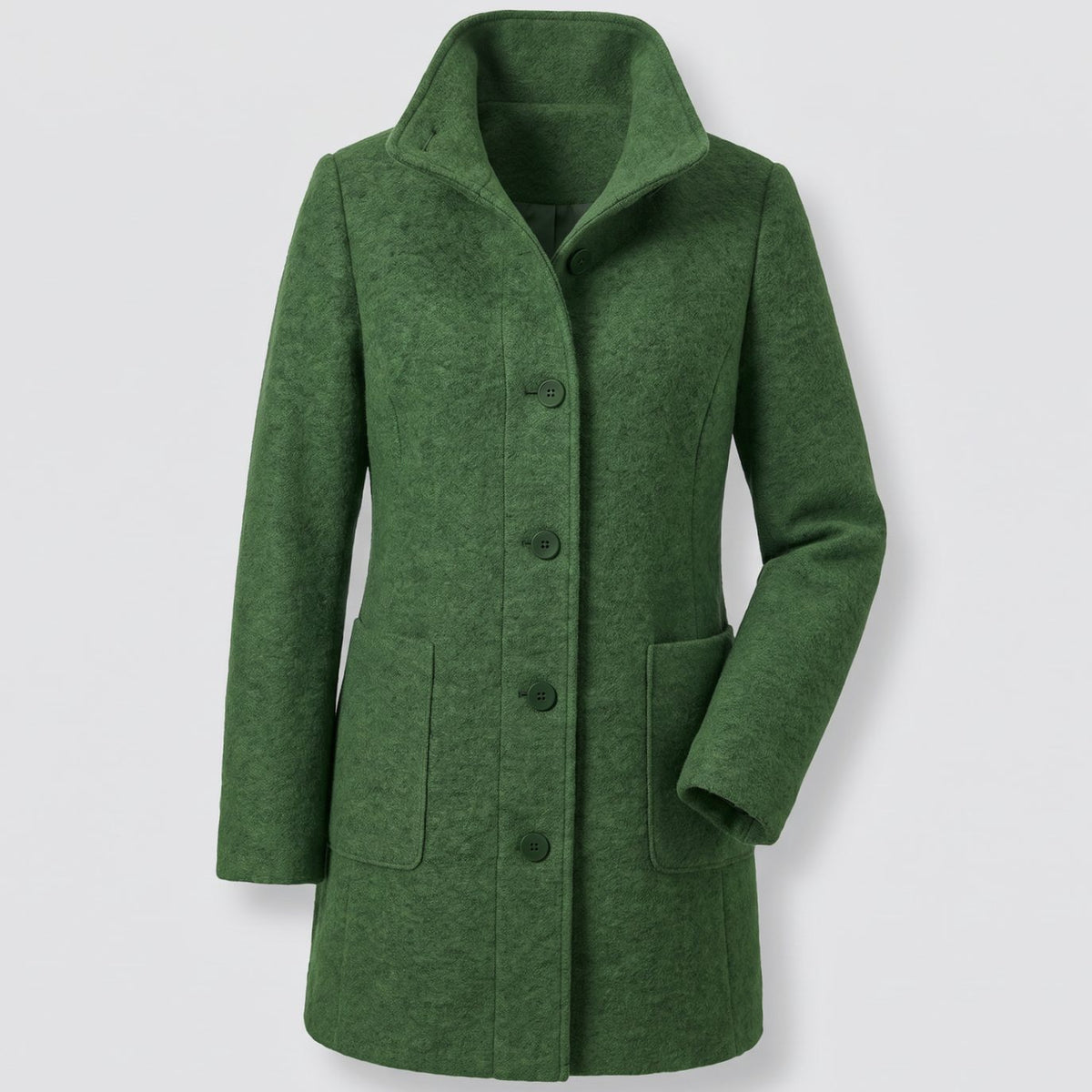 Women's Wool Blend Trench Coat Longline Button-Front Relaxed Fit - Forest Green