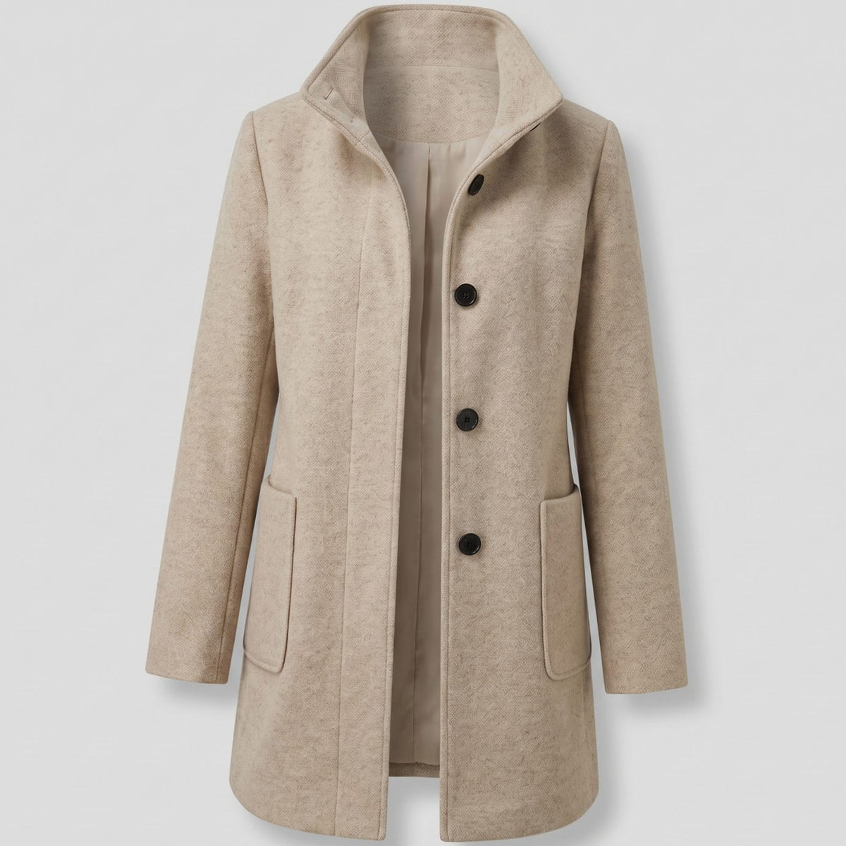 Women's Wool Blend Trench Coat Longline Button-Front Relaxed Fit - Beige