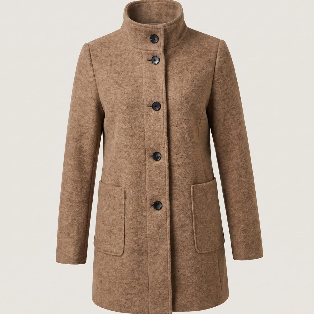 Women's Wool Blend Trench Coat Longline Button-Front Relaxed Fit - Khaki