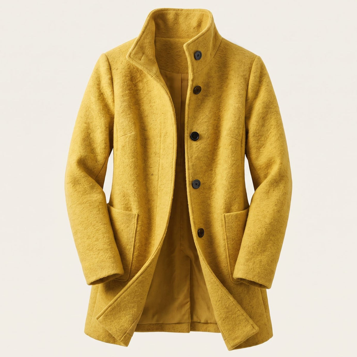 Women's Wool Blend Trench Coat Longline Button-Front Relaxed Fit - Yellow