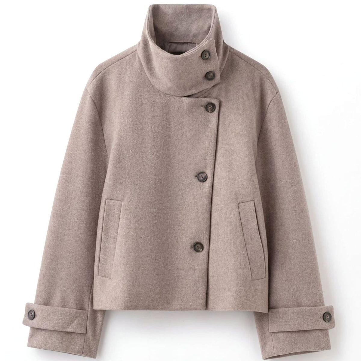 Women's Wool Stand-Collar Asymmetric-Button Cropped Winter Coat - Grey