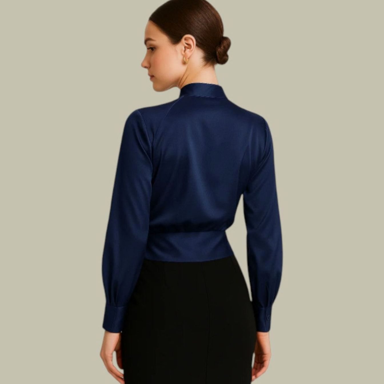 Women's Wrap Front Long Sleeve Satin Blouses V-Neck